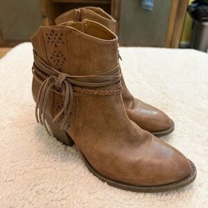 Braided Fringe Ankle Boots in Tan